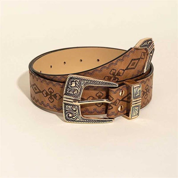 Cinture a catena in vita 2023 Nuova stampa retrò con stampa intagliata Cintura marrone Cintura bohémien Belta piccante Belta jeans unisex Belt Y240422