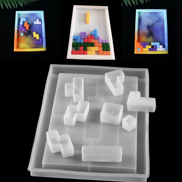 Equipamentos Clear Tetris Silicone Mold for Crystal epóxi resina resina doméstica decoração infantil jogo jogo moldes decoração de decoração diy jóias