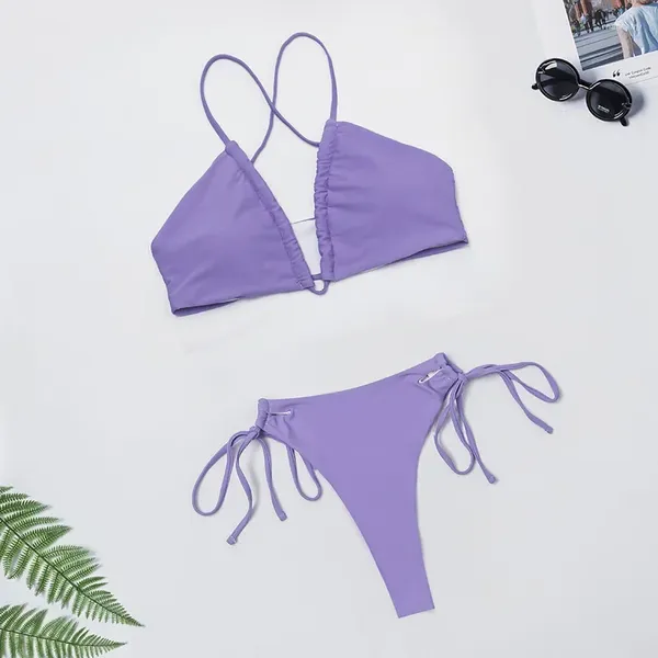 Женские купальные бикини, набор сексуальных пурпурных шнурки шнурки для кружева