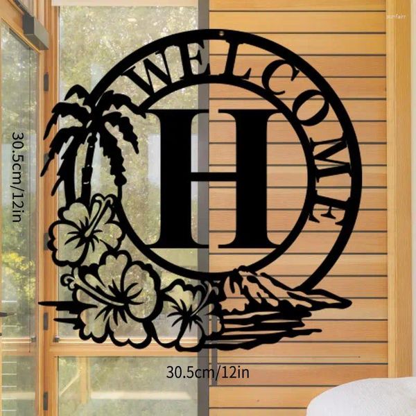 Estatuetas decorativas 1pc Coconut Tree Letter Welcome Sign Metal Wall Art Decoration Holding Decoration Adequado para interno e externo