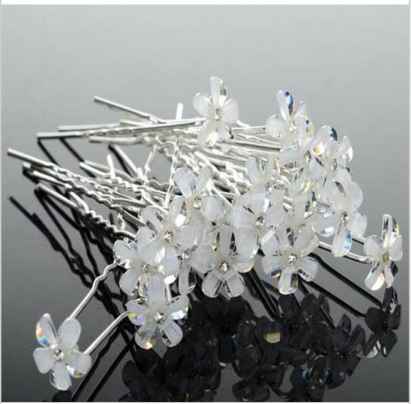 20pcs lose Hochzeit Brauthaarzubehör fünf Blütenblätter Blume Klar Kristall Haarstifte Haarnadeln Frauen Haar Schmuck6150903