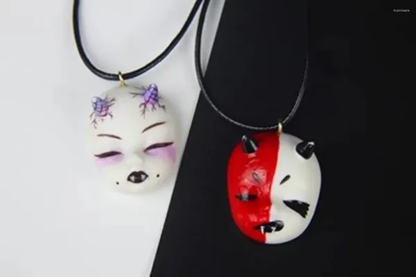Colares de pingentes Jóias de jóias China pintada à mão Máscara de colar de cerâmica máscara de cosplay Kabuki Kitsune Half Face Pingents for Women