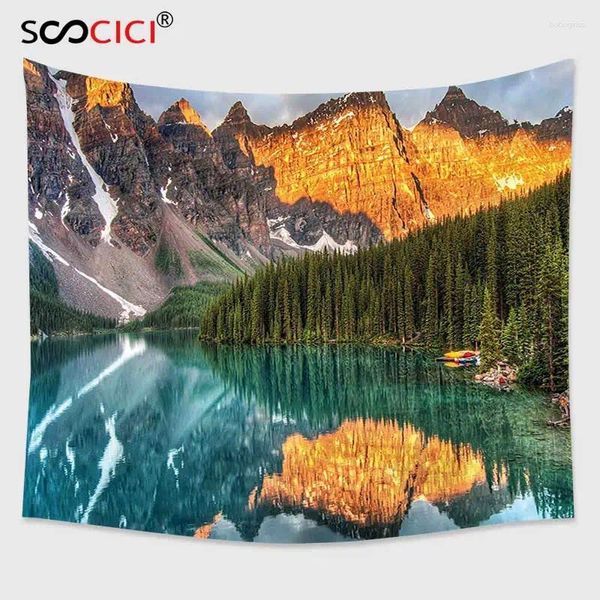 Wandteppiche Cutom Teppestry Wall Hanging Nature Moraine Lake Canadian Mountain Range mit Creek Pine Forest Mutter Erde Landschaft Multicolor