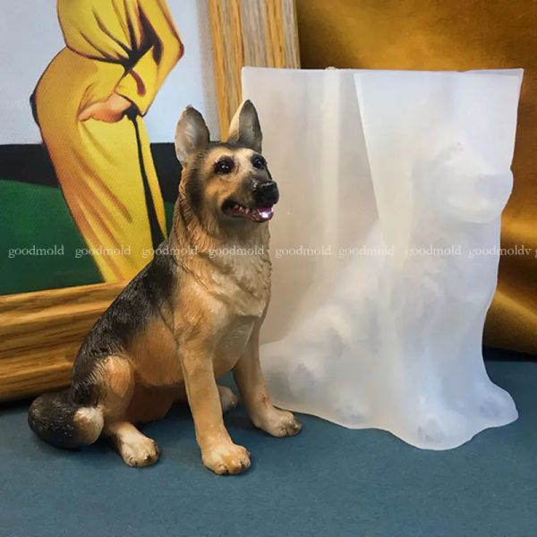 Ceramica Pastore tedesco Dog Silicone Stampo in 3D Animal Polizia Stampa in gesso epossidico Resina Guardian Cane Morbi