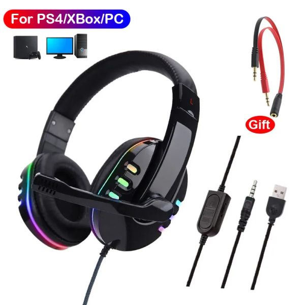 Scanner LED Led Gaming Gamer Gamer Casque Deep Bass Computer Game Cuffie Earphone con microfono per PS4 Xbox PC Audifonos Gamer Fones