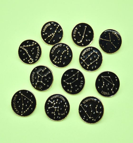 Cartoon Black Round Belge Constellation Symbol Significado Broches Pins de esmalte FashionJewelry Backpack Feastival Presente para 6495856