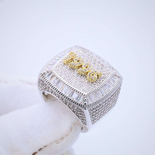 LUZURY HIP HOP Gold Plated Letter Rings for Men Iced Out 925 Silver Moissanite Ring Men personalizado por atacado