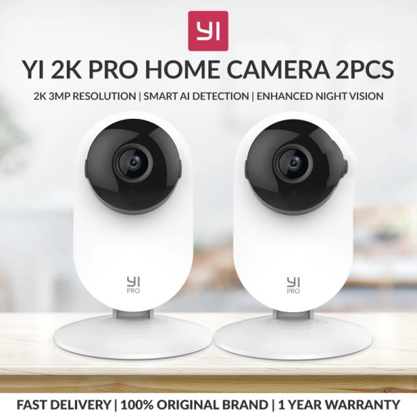 Monitore Yi 2PCS Pro Camera Kit 2K 3MP, AI -basierte Smart Home 2.4G Baby Cam Pet Video Record Überwachung erweiterte Nachtsicht verbesserte Nachtsicht