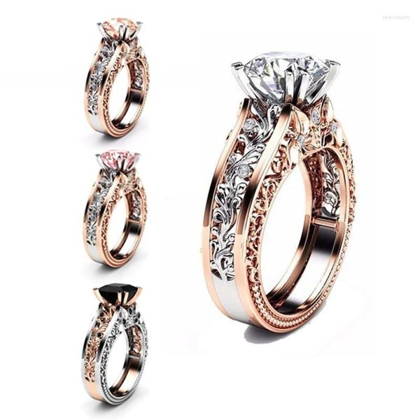 Clusterringe Hoyon 14K Roségold Farbe Sapphire Rubin schwarzer Edelstein Ring für Frauen Hochzeit Trennung Edelstein Topaz Champagner