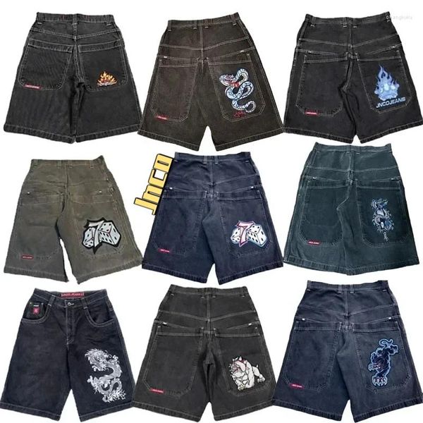 Мужские штаны Y2K Harajuku Hip Hop Pattern Jnco Shop Shorts Мужские женщины негабаритная джинсовая ретро -готическая уличная одежда