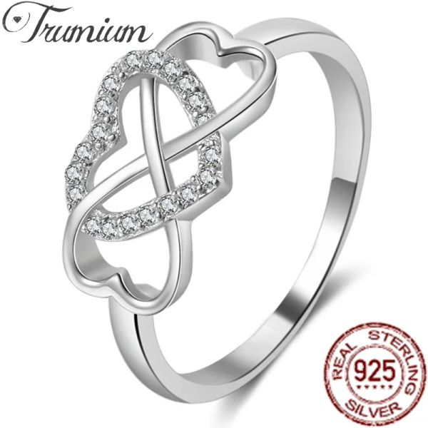 Anelli Trumium 925 Anelli in argento sterling per donne ad alta zirconia cubica polacca Infinito e rastrelliera di comfort resistente all'anello