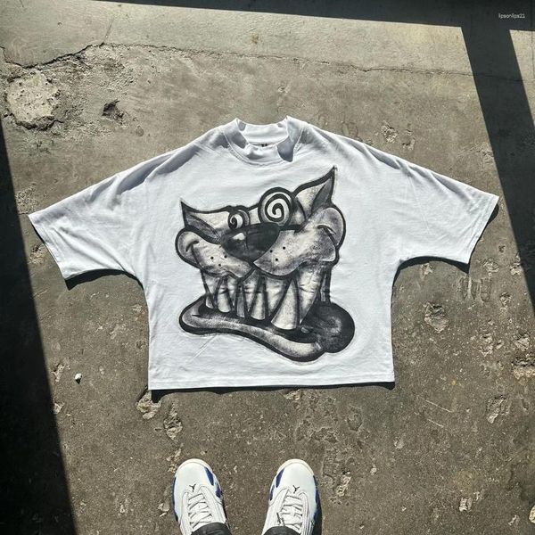 Erkek Tişörtleri Yaz Amerikan Trendi Hip-Hop Sokak Sanatı Baskılı T-Shirt Y2K Günlük Gevşek Harajuku All-Maç Moda Kısa Kollu Üstler