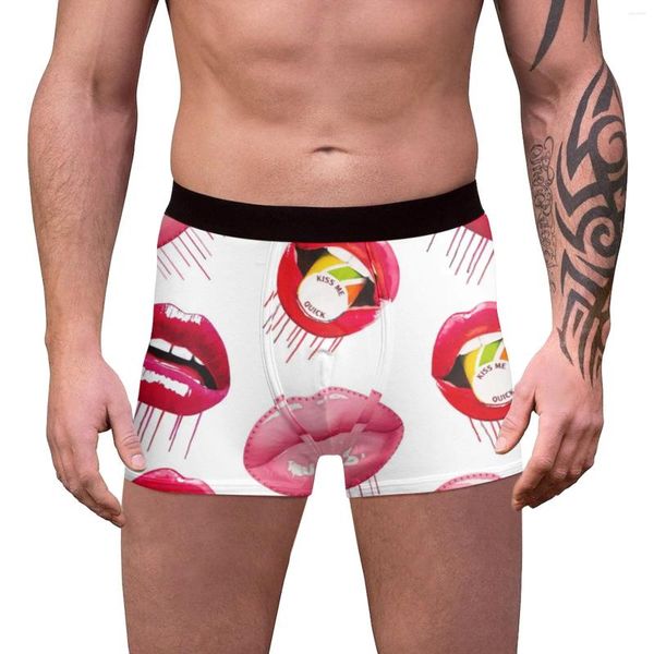 Трусы мужского нижнего белья День Святого Валентина Сексуальные красные губы для печати боксеры.