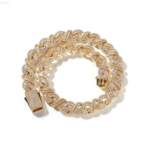 RTS a basso prezzo gioielli a basso prezzo oro placcato da 15 mm rame 3a+ cz baguette zirconia cubiche diamanti catena cubana per gioielli hip hop