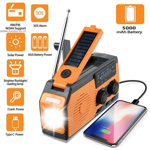 RADIO 10000MAH Emergenza Solar Power Radio USB Canna di ricarica Crank Radio FM Am WB NOAA Meteo Radio con torcia LED Power Bank