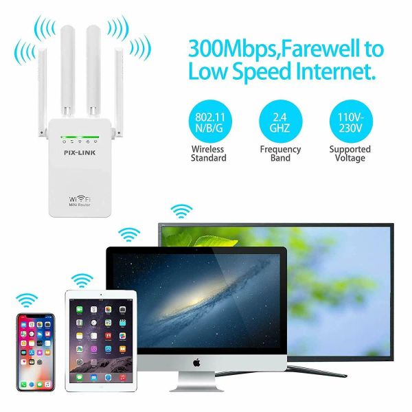 Router pixlink 300mbps wireless wifi router retite network 802.11b/g/n rj45 2 porte wifi booster estender wilrelessn wr09