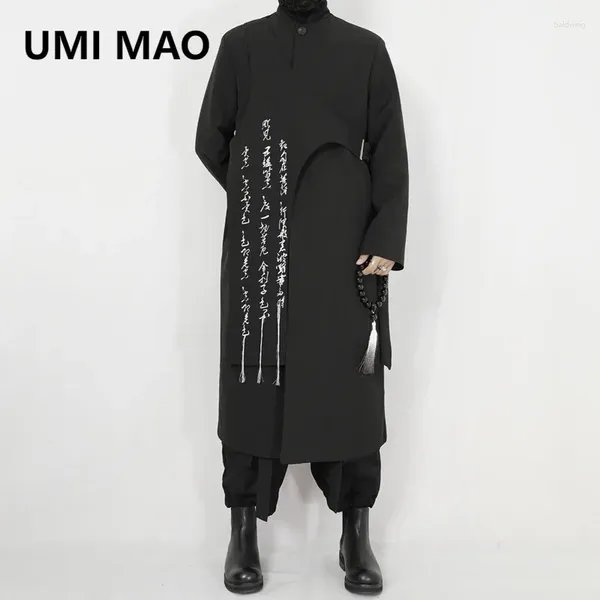 Jaquetas masculinas Umi Mao original Long Trench Coat Retro China-Chic Chinese Bordado Stand Collar Coloque Casual Casual Breaker