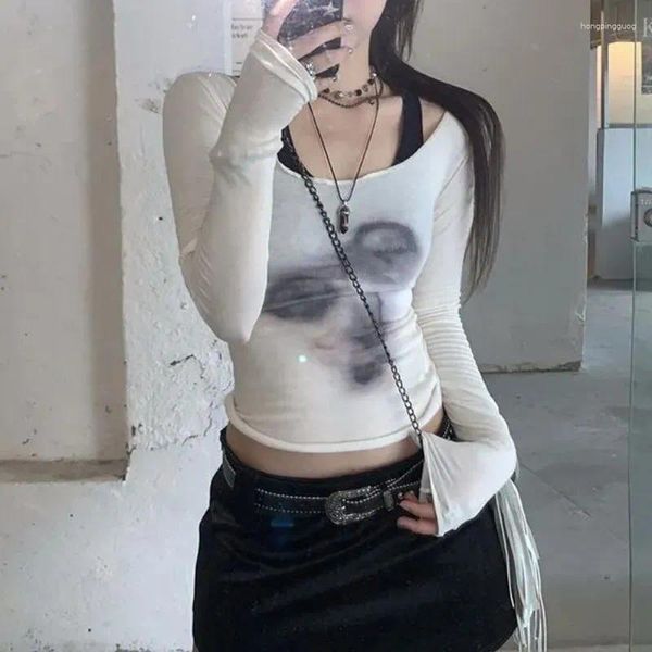 Frauen T -Shirts Ästhetik Mesh Top Frauen Koreanische Mode durchsuchen durch Crop Mimecore Grunge Harajuku Sheer Chic Designer Y2K Girl Clothes