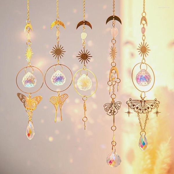 Decorações de jardim Copper Suncatcher pendurado apanhador de lua pingentes em forma de vento Caminheiro de arco-íris decoração de árvore ao ar livre