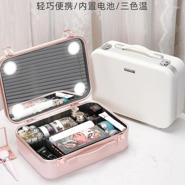 Bolsas de cosméticos 15 polegadas Bolsa lateral de maquiagem para mulheres portáteis Make Up Say Led Mirror Travel Organizer