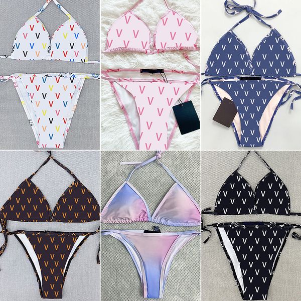 Moda tasarımcı genç kız bikini set sıcak mini mektuplar mayo giyim kadınları klasik dantel up mayo seksi klasik push yukarı yüzmek mayo gündelik tangs üst sütyen