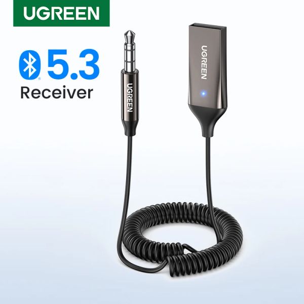 Adattatore Ugreen Bluetooth Ricevitore 5.3 Adattatore Kit per auto a mani incrementi Auio Audio da 3,5 mm JACK Music Ricevitore wireless per auto trasmettitore BT