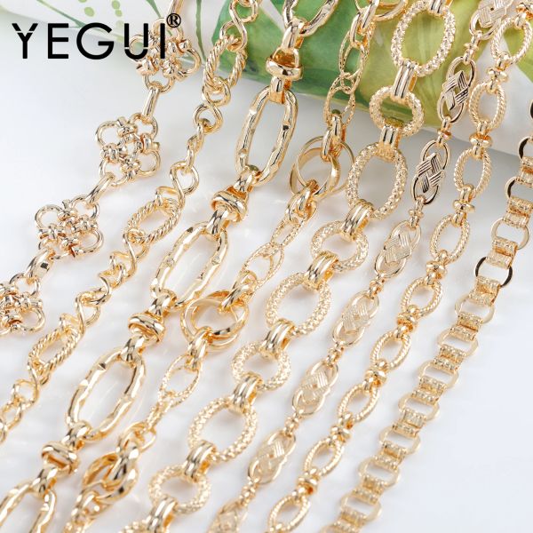 Strands Yegui C230, cadeia de bricolage, descoberta de jóias, peito de ouro de 18k, metal de cobre, banhado com ródio, fabricação de jóias, colar de pulseira DIY, 1M/lote