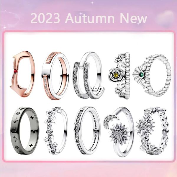 Anéis vendem bem o bem real 925 Silver High Quality Logo Signature Twotone Moon e Star Ring Set Set Fashion Jewelry Gift for Woman