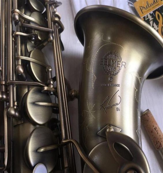 Super ação de alta qualidade R54 Saxofone de cobre antigo ALTO FLOR FULLO EB TUNE MODELO E SAX PLATA COM CASE DE CASE DE REEDS Profes 5161923