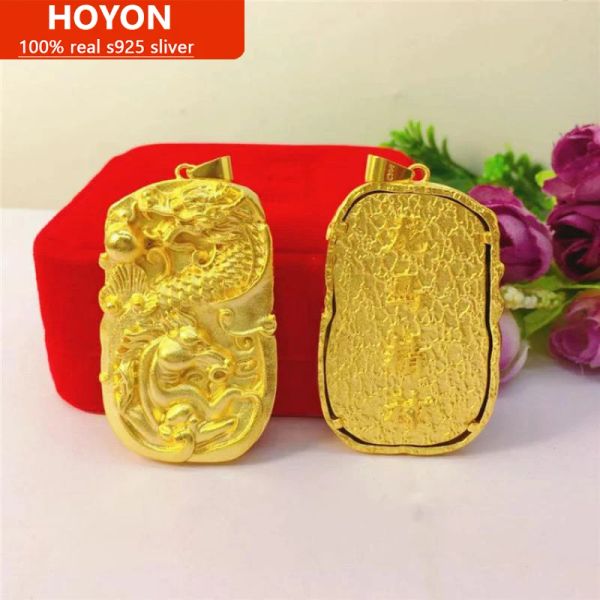 Colares Hoyon 24k Pingente de cor de ouro puro para colar Chain Collares Dragon Horse Horse Spirit Pinging for Men Women Sand Gold Jewelry