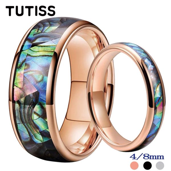 Bands Tutiss 4mm 8mm Abalone Shell Inlay Multicolore Tungsteno Anello della merda nuziale per uomini Donne a cupola comfort lucido
