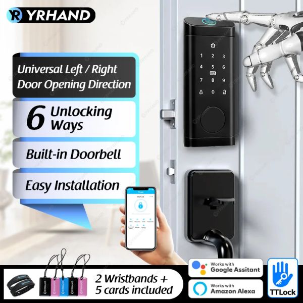 Controle Smart Deadbolt Locks para Smart Home Alexa Wifi Ttlock App App Biométrico Impressão Digital Sem key Entrada Teclada Teclada Teclada Com Gateway