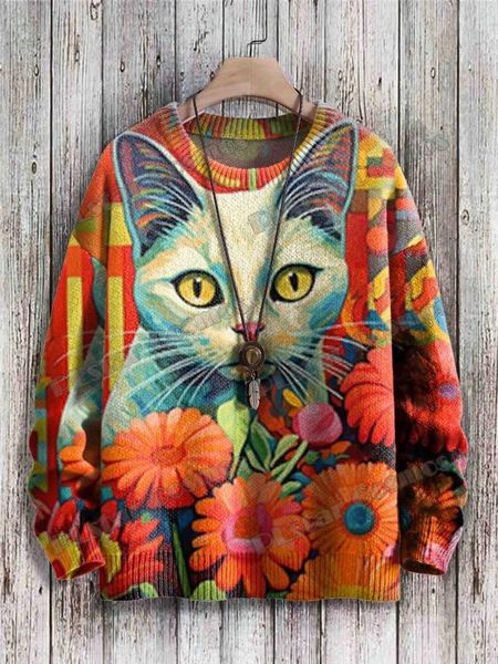 Herren Hoodies Fun Animal Sunflower Pilzkunst Muster 3D Druck gestrickt Pullover Winter neutraler Freizeitpullover