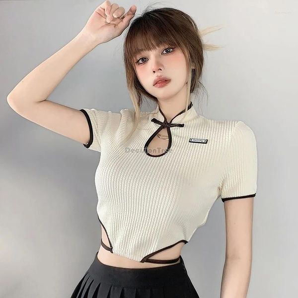 Abbigliamento etnico 2024 Cintallo cinese Piatto di fibbiano Stipt Collar Women Women Irregular Ory Design Shuin Cheongsam Short Camisole W332