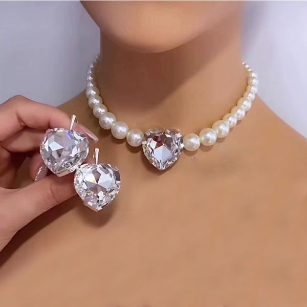 Cristal Heart Colar Breatring Set Women Heart Pearl Jewelry Gets para amor namorada