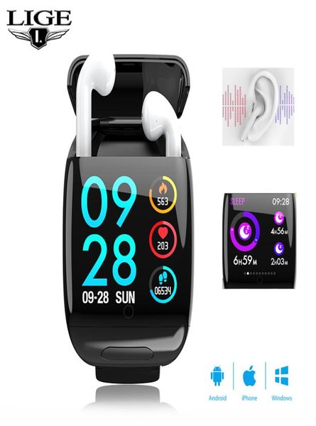 Lige Sportwatch Earphone Smartwristband G36 Earbud Heartrate Bluetooth Earphone Wireless Smart Watch Men Women with Monitor6355406