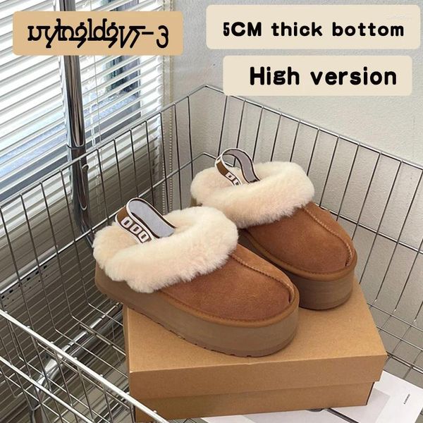 Slippers Winter Feminino Casa de lã feminina Salinha natural Half palete de 5 cm de espessura para casa para desgaste externo quente e algodão