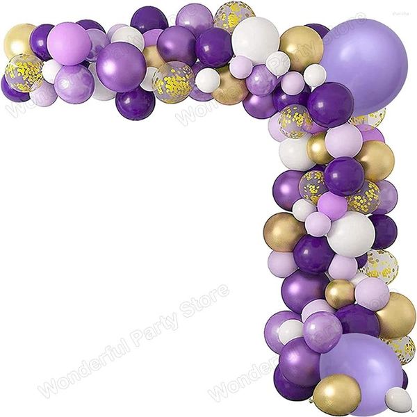 Decoração de festas Balão Arco Kit Garland Kit Branco escuro Purple Light Metallic Gold Confetti Balões