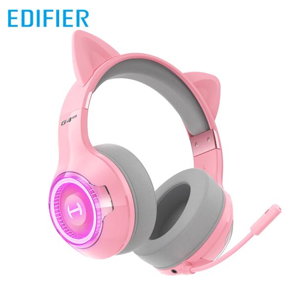 Наушники эдификатор Hecate G4BT Cat Ear Ушные розовые беспроводные наушники RGB Lighting Gaming Bluetooth/3,5 мм подключитесь к микрофону