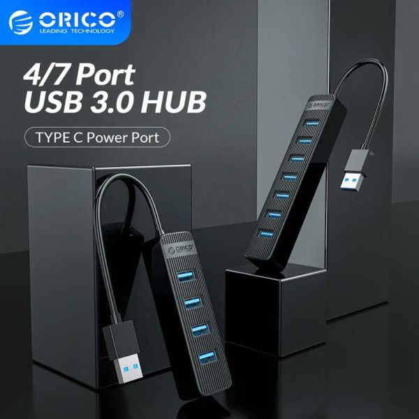 Hubs ORICO USB 3.0 HUB Tip C Güç Kaynağı Portu 4/7 Port USB3.0 Splitter OTG adaptörü PC Bilgisayar Aksesuarları