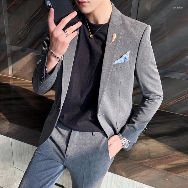 Ternos masculinos Casual Casual Casual Caso elegante Slim Bonito conjunto de cabeleireiro de estilo britânico Roupas de duas peças de alta peça