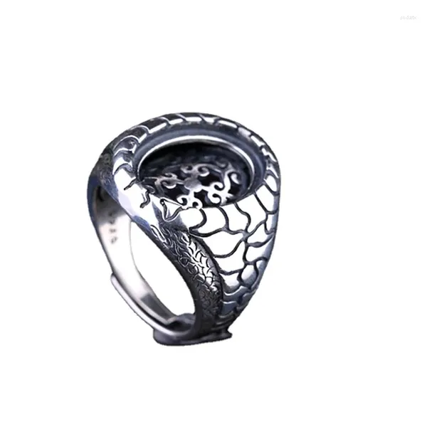 Anelli a grappolo 925 Anello nuziale di fidanzamento per uomini in argento sterling 12x16mm Cabochon ovale semi -montaggio a causa di agata turchese ambra