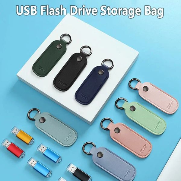 Bolsas de couro u bolsa de disco titular suporte de anel USB saco de armazenamento flash saco pêndrive cover protetor capa de vara de memória