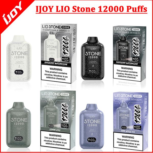 Originale Ijoy usa e getta Vape lio pietra 12000 sbuffi 12k vapi sbuffi da 650 mAh tipo C ricarica 18 ml POD Preimpuggita con display digitale 15 gusti 5% 5% monouso e sigarette