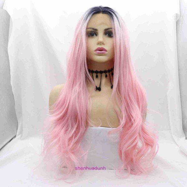 Designer Wigs Wigs Capelli per donne Gradiente Posa Pink Woven Fronta Fibra Chimica parrucca ad alta temperatura Set di capelli pieni di set di capelli pieni lunghi