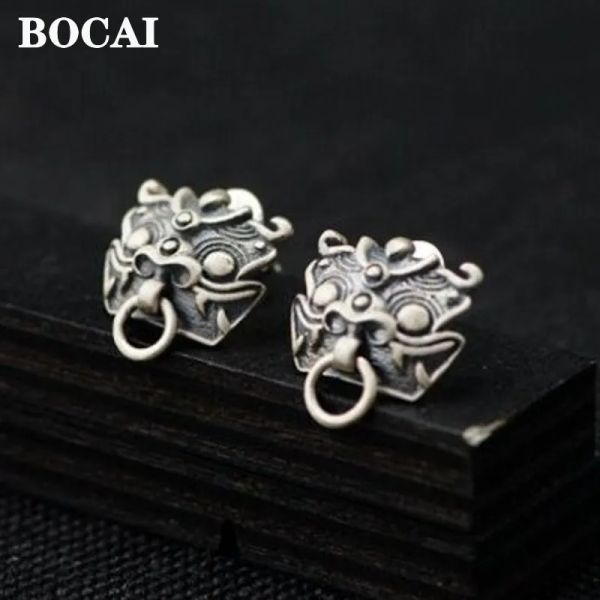 Серьги Bocai Real S925 Серебряные ювелирные украшения ретро матовые экзорцизм дверь и богатый драконский детский прожплый дизайн модные женские серьги