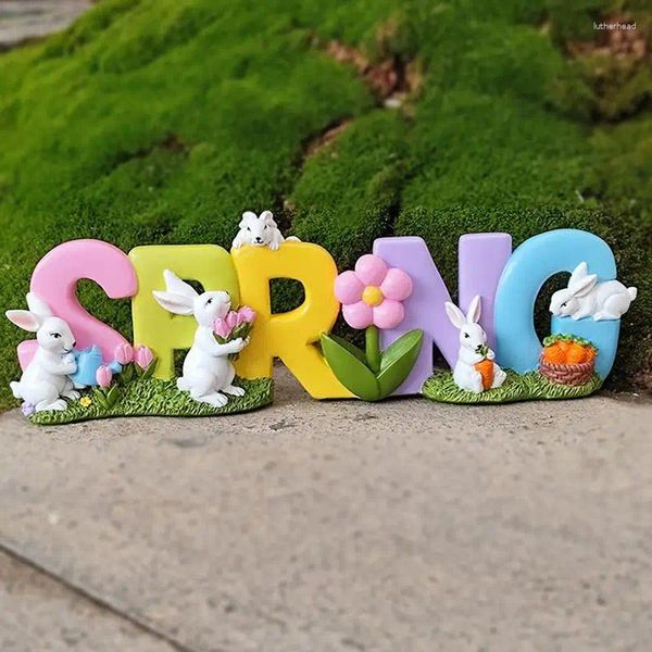 Figurine decorative Lettere di primavera Statue Resina Colorful Alfabet Wall Letter Figurine Rabbit realistici per la libreria domestica