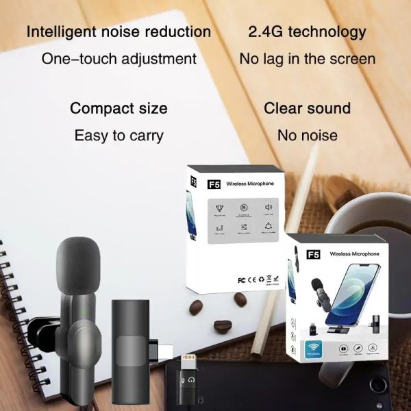 Microfones de colarinho sem fio Microfone um arrastar dois Radio Radio ruído Recording Professional Phone Microphone Live Microphone