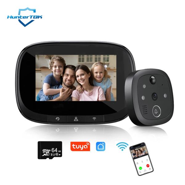 Controle Tuya Smart Video Doorbell Digital Door Viewer Câmera sem fio com uma tela de 4,3 polegadas Visão noturna pir por porta de casa sino