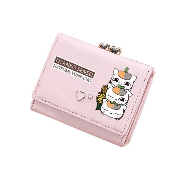Carteiras natsume yuujinchou kawaii moedas bolsas madara tes professores de gatos carteiras curtas bolsas de dinheiro rosa